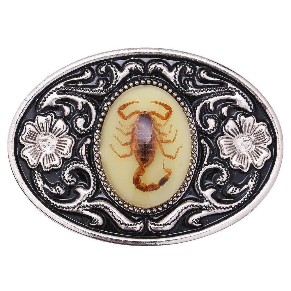 2079 Belt Buckle, Unique Luminous Stone Native American White 3D Scorpion